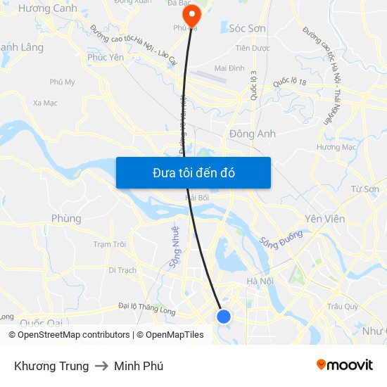 Khương Trung to Minh Phú map