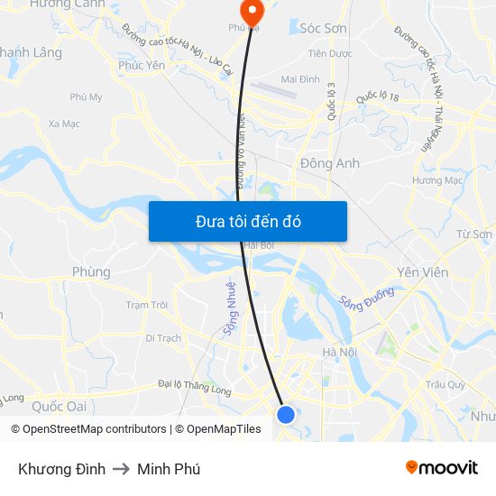 Khương Đình to Minh Phú map