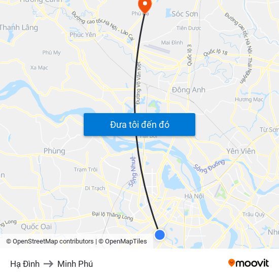 Hạ Đình to Minh Phú map