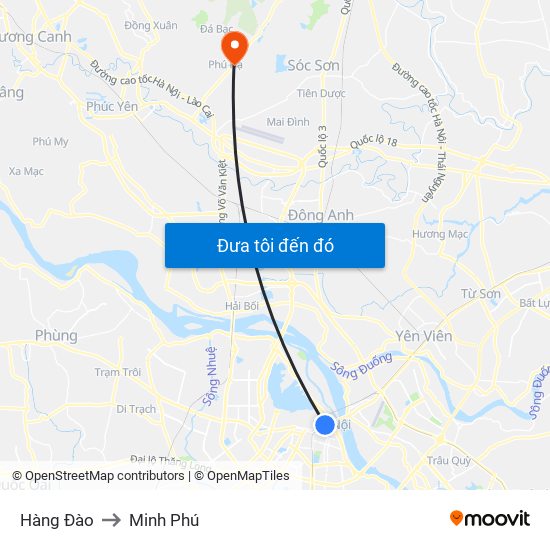 Hàng Đào to Minh Phú map