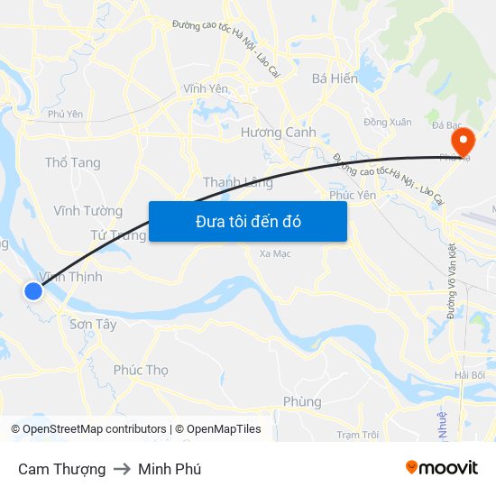 Cam Thượng to Minh Phú map