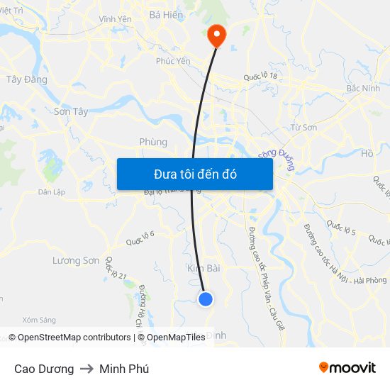 Cao Dương to Minh Phú map