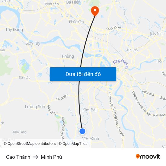 Cao Thành to Minh Phú map