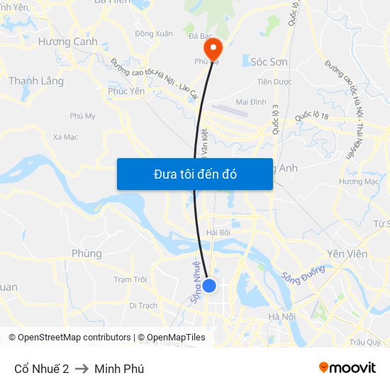 Cổ Nhuế 2 to Minh Phú map