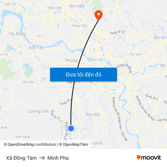 Xã Đồng Tâm to Minh Phú map