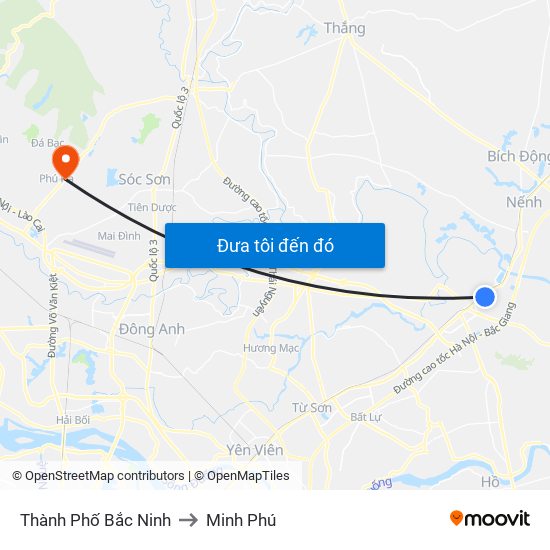 Thành Phố Bắc Ninh to Minh Phú map