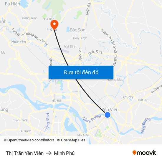 Thị Trấn Yên Viên to Minh Phú map