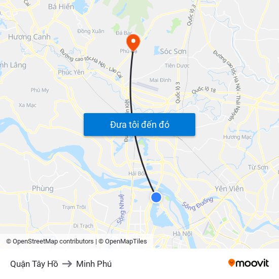 Quận Tây Hồ to Minh Phú map