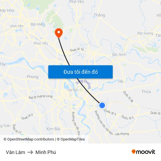 Văn Lâm to Minh Phú map