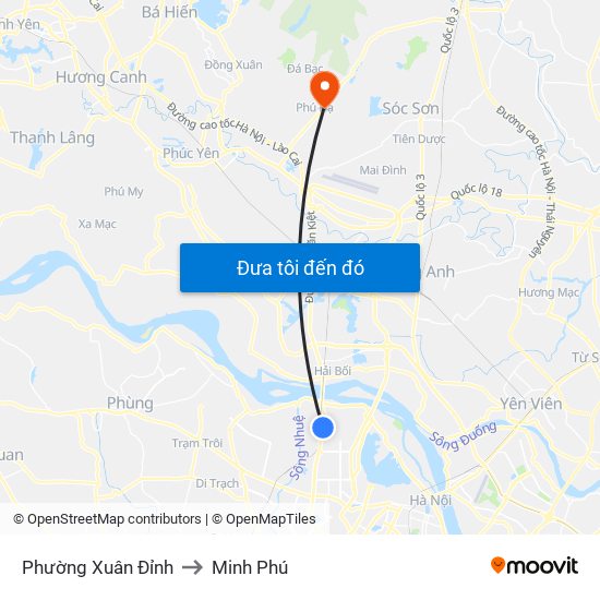 Phường Xuân Đỉnh to Minh Phú map