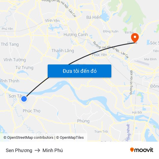 Sen Phương to Minh Phú map