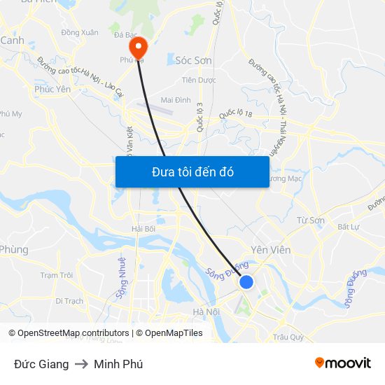 Đức Giang to Minh Phú map