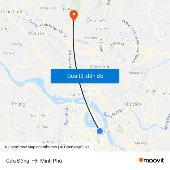 Cửa Đông to Minh Phú map