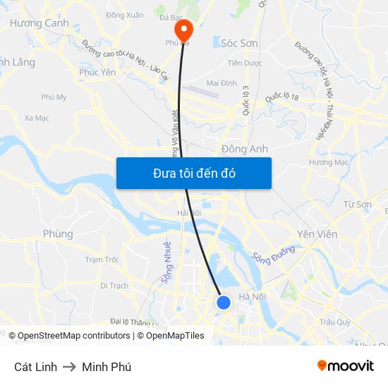 Cát Linh to Minh Phú map