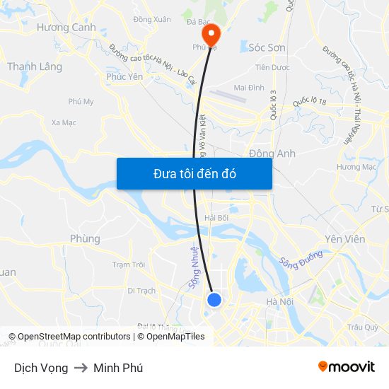 Dịch Vọng to Minh Phú map