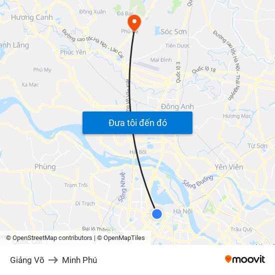 Giảng Võ to Minh Phú map