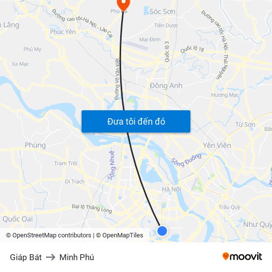 Giáp Bát to Minh Phú map