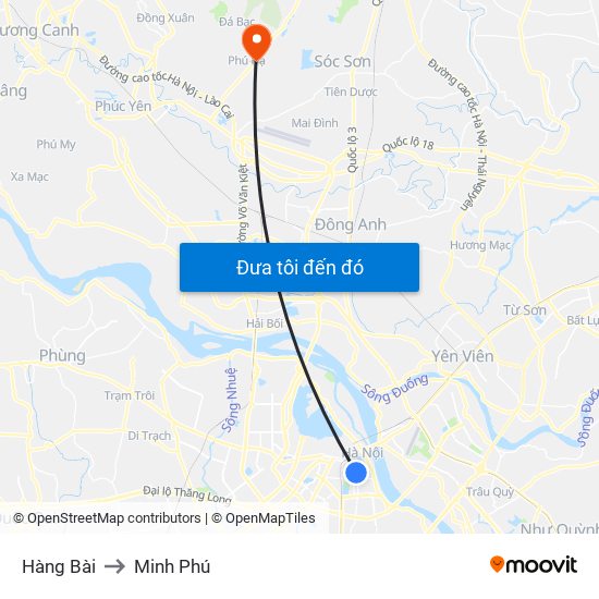Hàng Bài to Minh Phú map