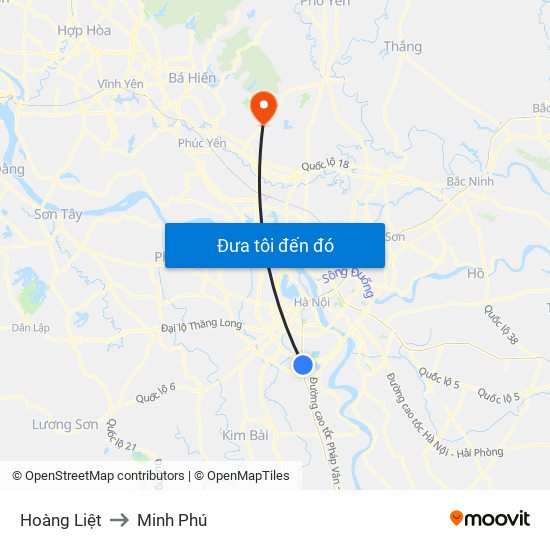 Hoàng Liệt to Minh Phú map