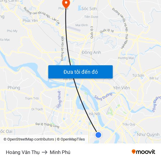 Hoàng Văn Thụ to Minh Phú map