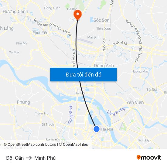 Đội Cấn to Minh Phú map