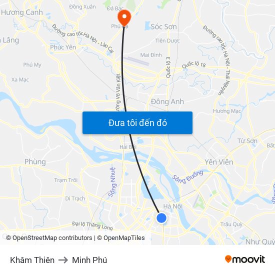 Khâm Thiên to Minh Phú map