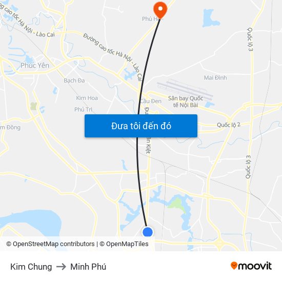 Kim Chung to Minh Phú map