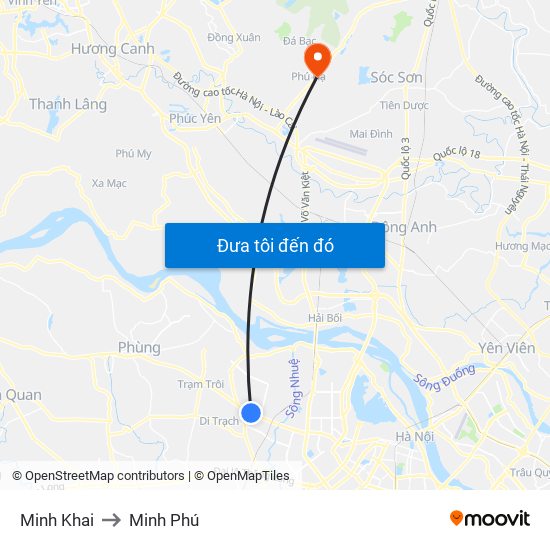 Minh Khai to Minh Phú map