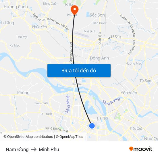 Nam Đồng to Minh Phú map