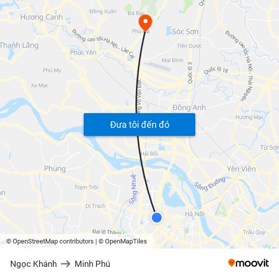 Ngọc Khánh to Minh Phú map