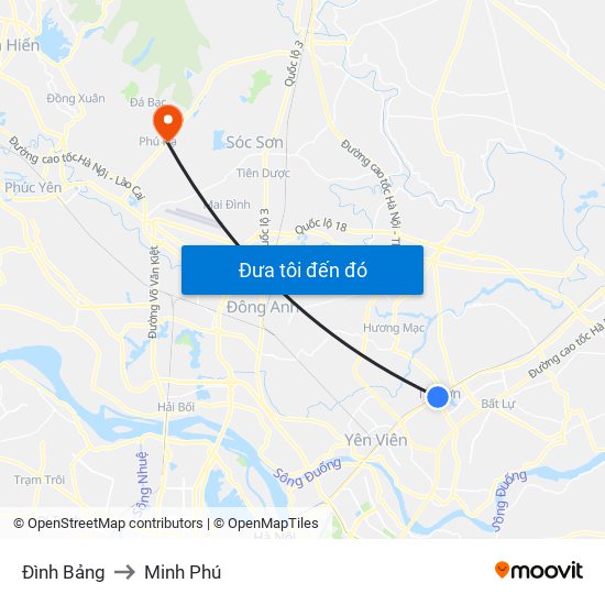 Đình Bảng to Minh Phú map