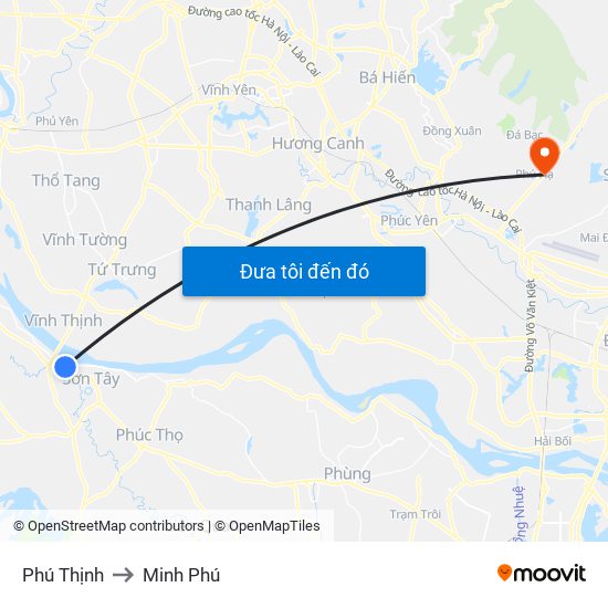 Phú Thịnh to Minh Phú map
