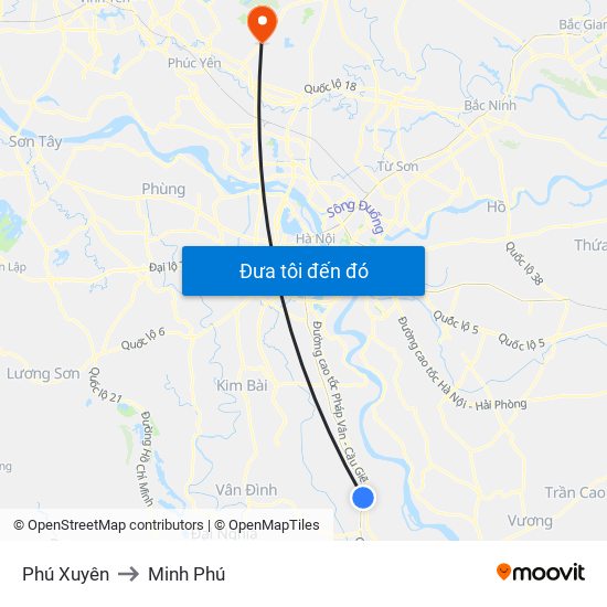 Phú Xuyên to Minh Phú map