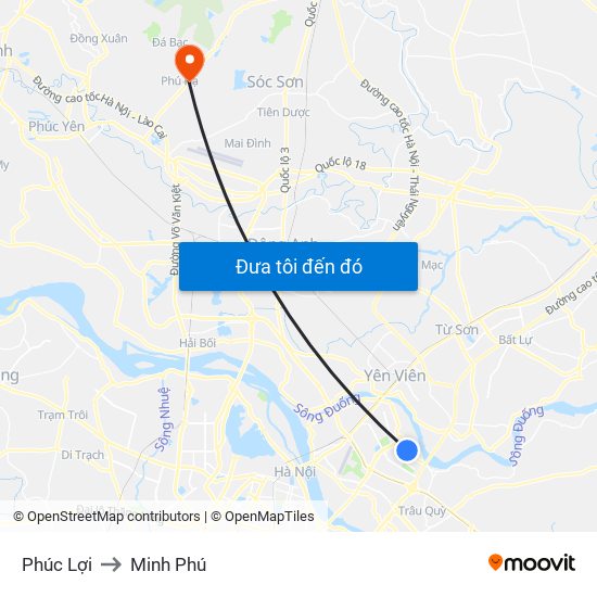 Phúc Lợi to Minh Phú map