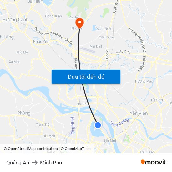 Quảng An to Minh Phú map