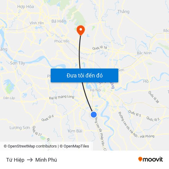 Tứ Hiệp to Minh Phú map