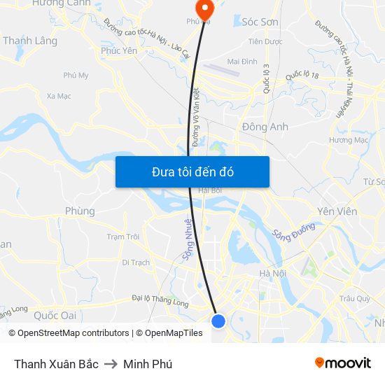 Thanh Xuân Bắc to Minh Phú map