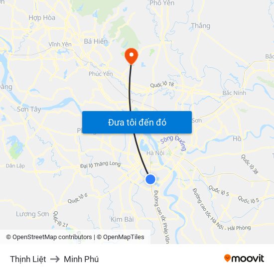 Thịnh Liệt to Minh Phú map