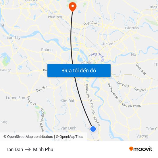 Tân Dân to Minh Phú map