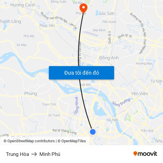 Trung Hòa to Minh Phú map