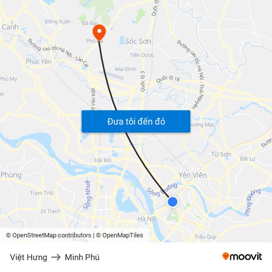 Việt Hưng to Minh Phú map