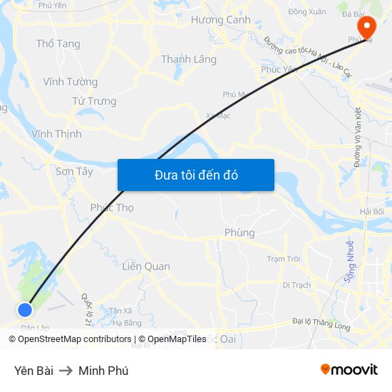 Yên Bài to Minh Phú map