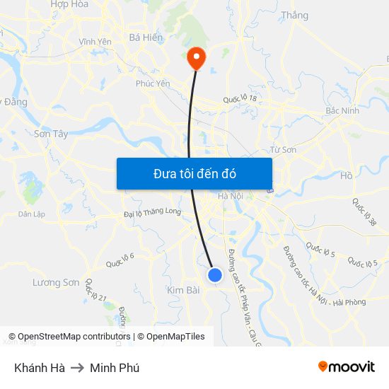 Khánh Hà to Minh Phú map