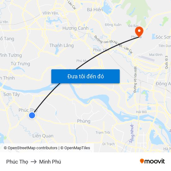 Phúc Thọ to Minh Phú map