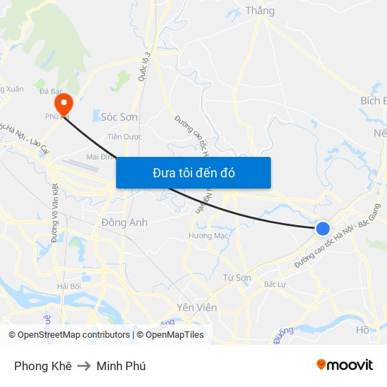 Phong Khê to Minh Phú map