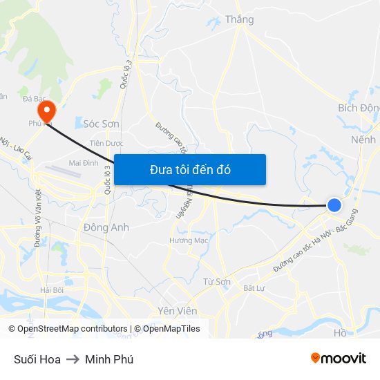 Suối Hoa to Minh Phú map