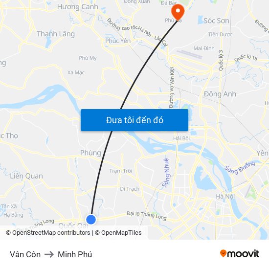 Vân Côn to Minh Phú map