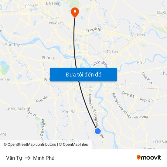 Văn Tự to Minh Phú map