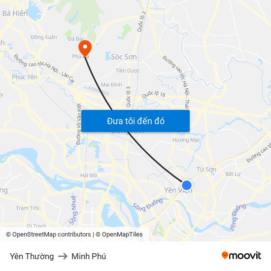 Yên Thường to Minh Phú map