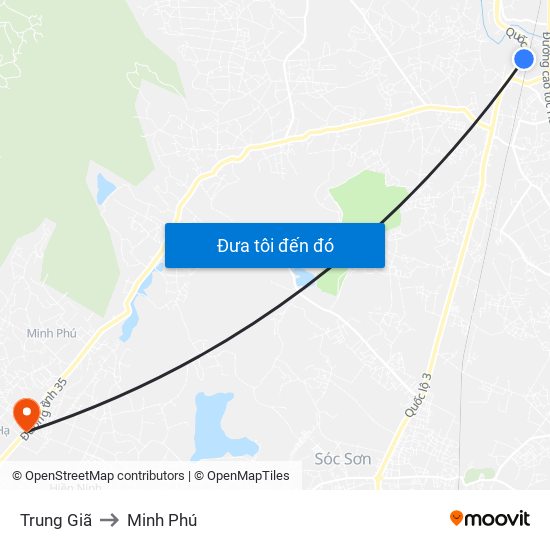 Trung Giã to Minh Phú map